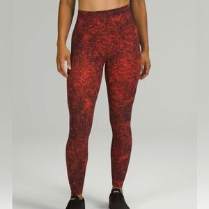 Lululemon Wunder Train High-Rise Tight 28" Denim Wash Autumn Red Black Size 0